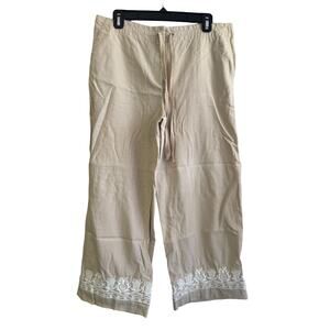 Talbots Linen Embroidered Country Club Casual Wide Leg Cropped Pants 10
